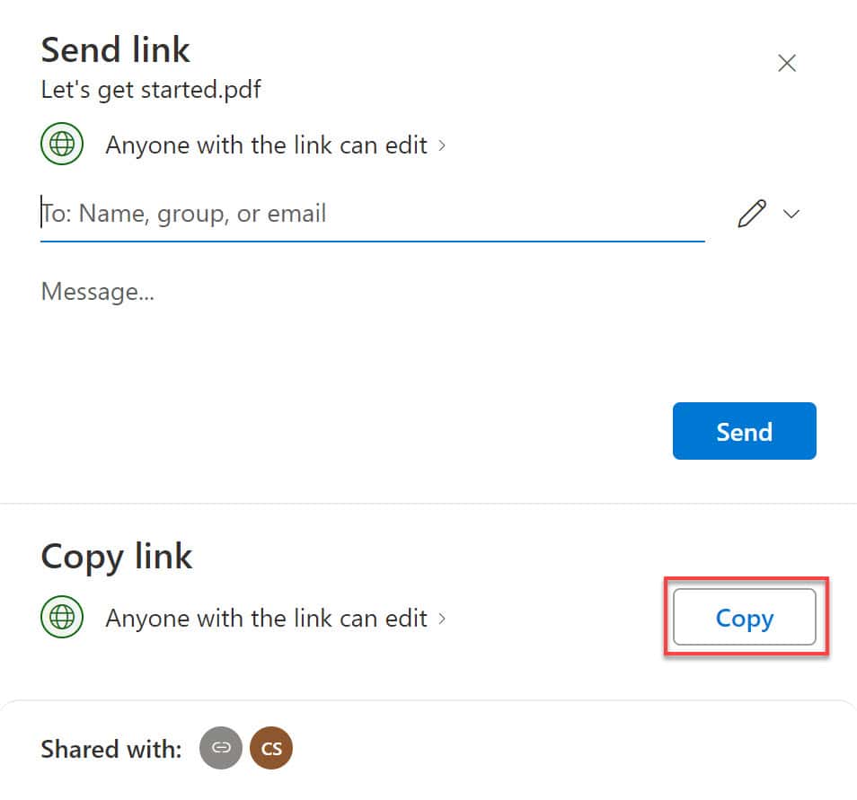 OneDrive Copy Link